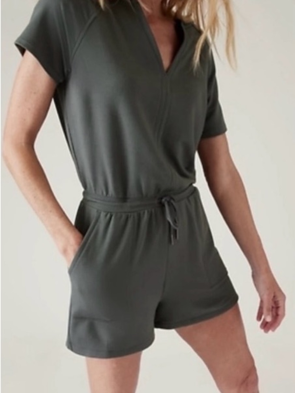 Athleta Olive Green Jumpsuit Romper with V-neck